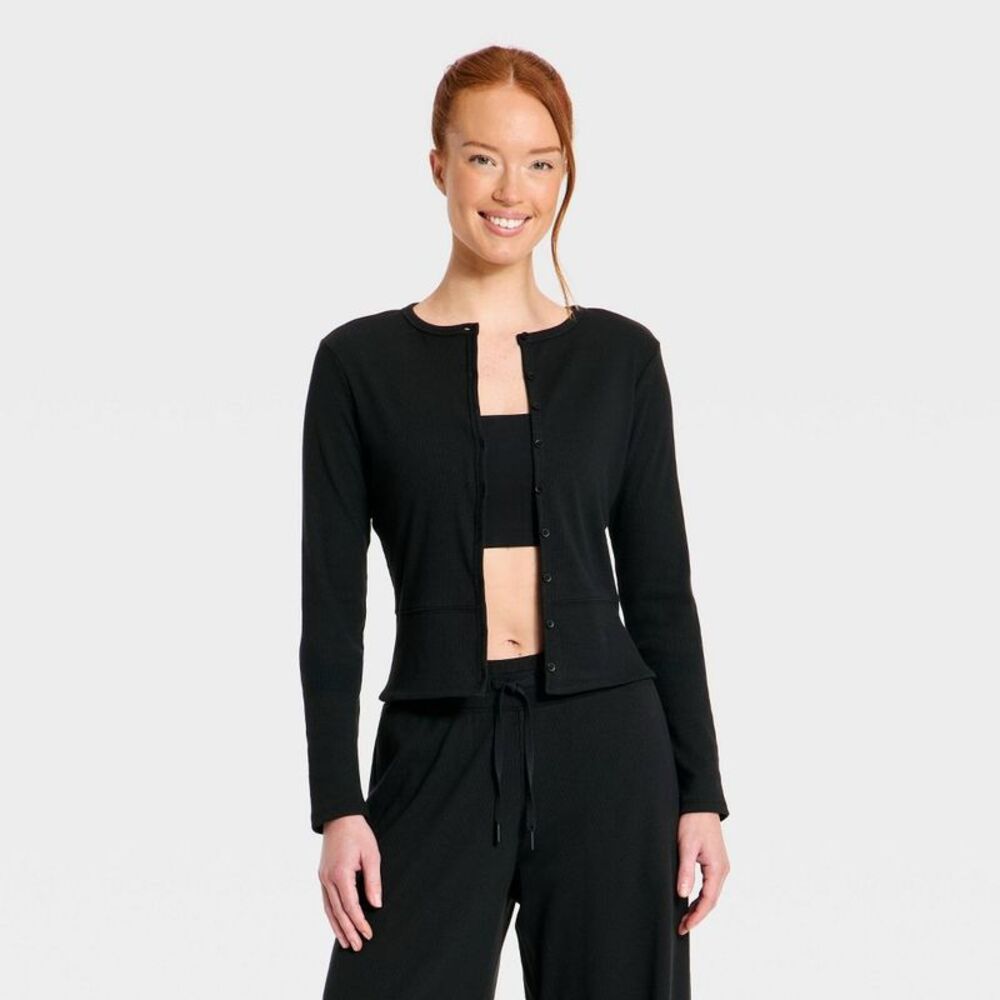 Women's Ribbed Cropped Cardigan - All In Motion Black M